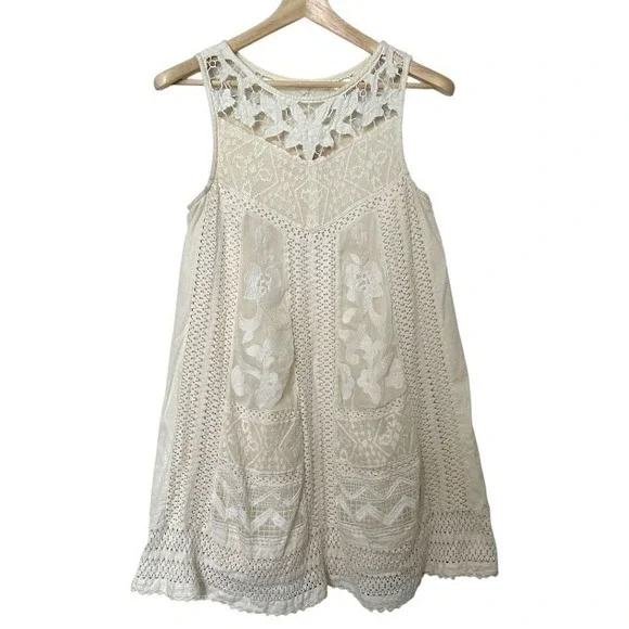 Anthropologie | Dresses | Anthropologie Vanessa Virginia Cream White Lace  Embroidered Tank Swing Dress 8 | Poshmark